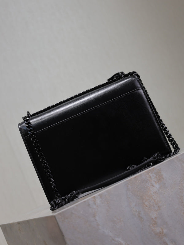 YSL Medium Sunset Shoulder Bag 22cm Black Cowhide Black HW