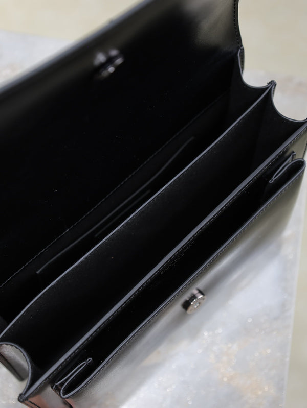 YSL Medium Sunset Shoulder Bag 22cm Black Cowhide Black HW