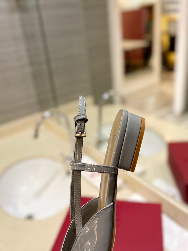 VLOGO GREY PATENT LEATHER SLINGBACK FLATS