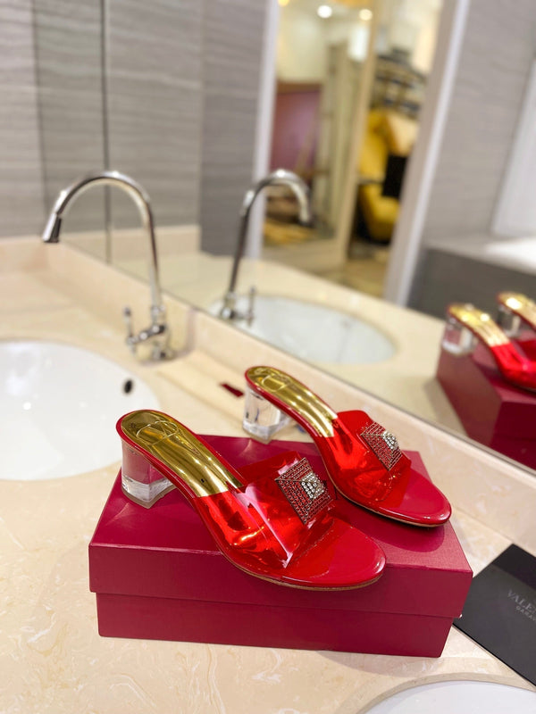 MULE ALTO 60MM IN PELLE DI MONTONE ROSSO CILIEGIA E PVC TRASPARENTE