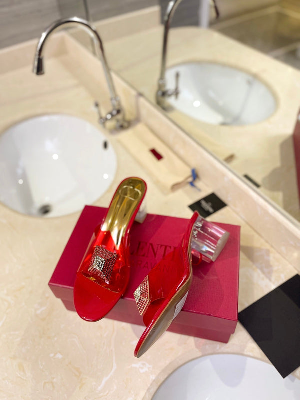 MULE ALTO 60MM IN PELLE DI MONTONE ROSSO CILIEGIA E PVC TRASPARENTE