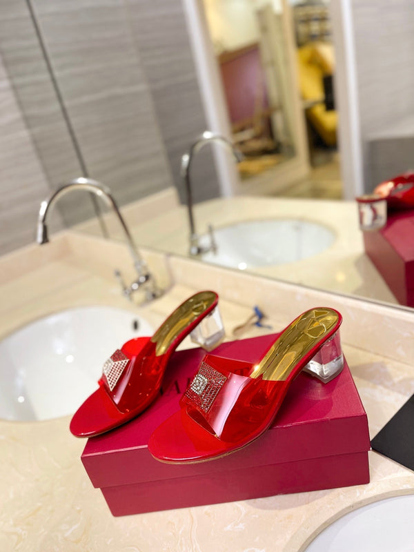 MULE ALTO 60MM IN PELLE DI MONTONE ROSSO CILIEGIA E PVC TRASPARENTE