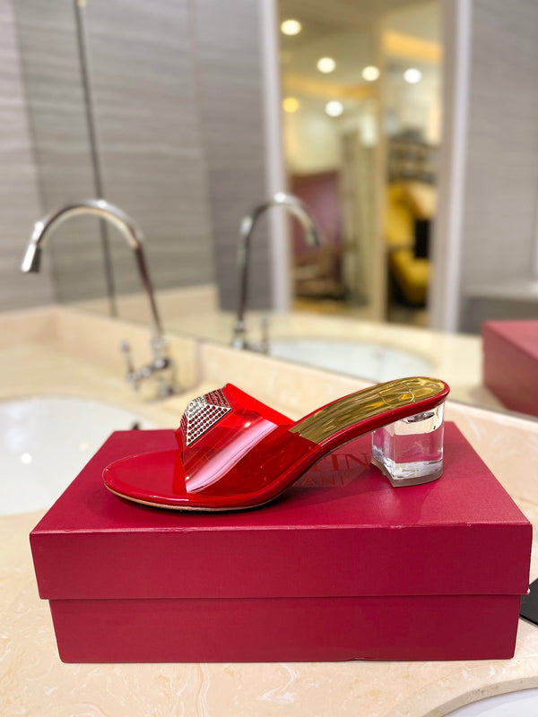 MULE ALTO 60MM IN PELLE DI MONTONE ROSSO CILIEGIA E PVC TRASPARENTE