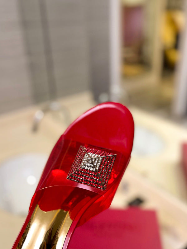 MULE ALTO 60MM IN PELLE DI MONTONE ROSSO CILIEGIA E PVC TRASPARENTE