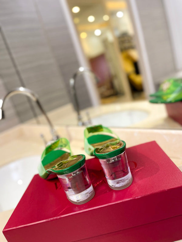 MULE ALTO 60MM IN PELLE DI MONTONE VERDE TRIFOGLIO E PVC TRASPARENTE