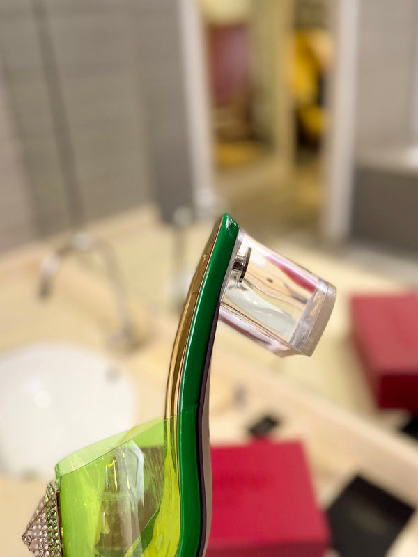 MULE ALTO 60MM IN PELLE DI MONTONE VERDE TRIFOGLIO E PVC TRASPARENTE