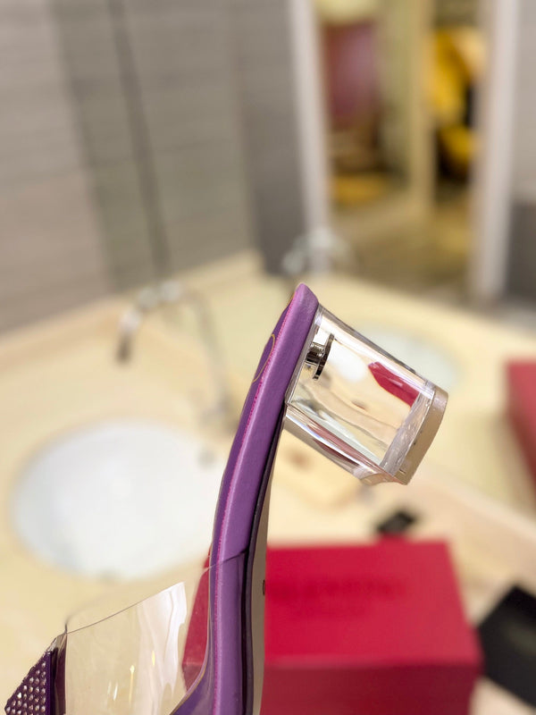 MULE ALTO 60MM IN PELLE DI MONTONE VIOLA MALVA E PVC TRASPARENTE