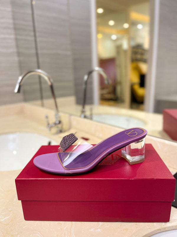 MULE ALTO 60MM IN PELLE DI MONTONE VIOLA MALVA E PVC TRASPARENTE