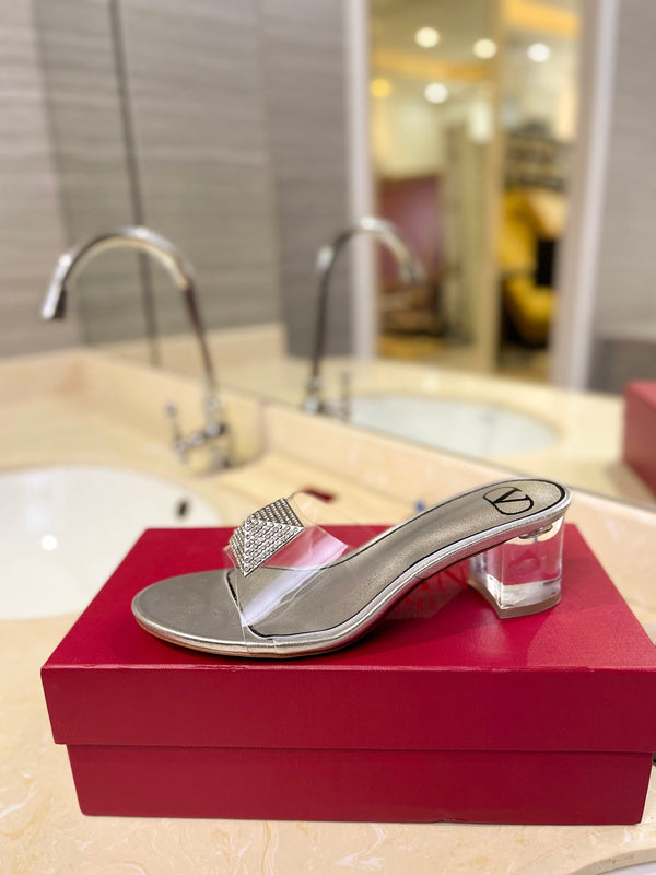 MULE ALTO 60MM IN PELLE DI MONTONE ARGENTO E PVC TRASPARENTE