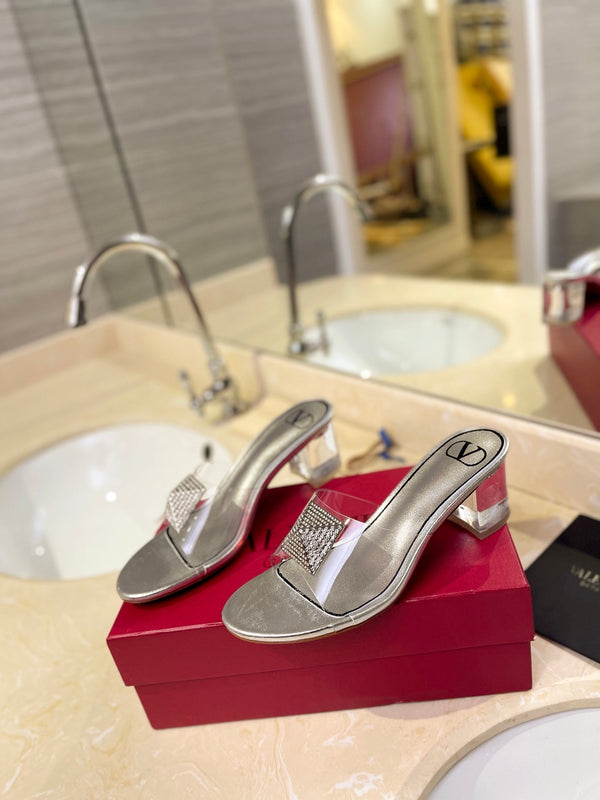 MULE ALTO 60MM IN PELLE DI MONTONE ARGENTO E PVC TRASPARENTE