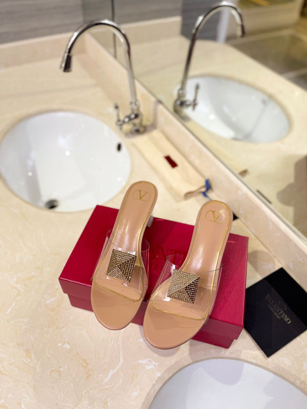 MULE ALTO 60MM IN PELLE DI MONTONE BEIGE CAMMELLO E PVC TRASPARENTE