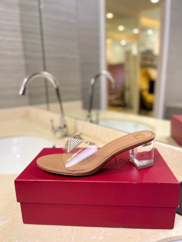 MULE ALTO 60MM IN PELLE DI MONTONE BEIGE CAMMELLO E PVC TRASPARENTE