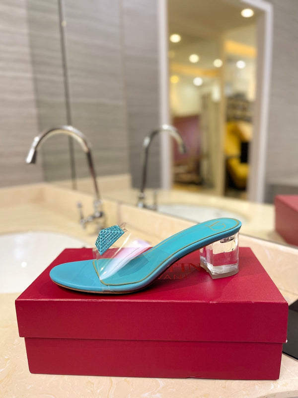 MULE ALTO 60MM IN PELLE DI MONTONE BLU ACQUA E PVC TRASPARENTE