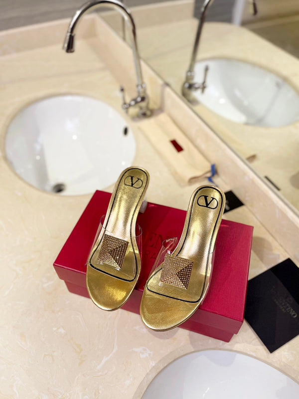 MULE ALTO 60MM IN PELLE DI MONTONE ORO E PVC TRASPARENTE