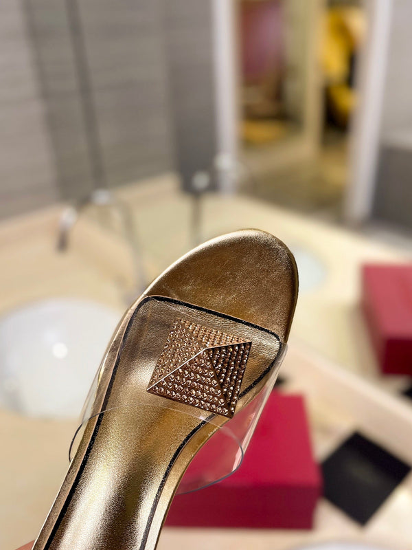 MULE ALTO 60MM IN PELLE DI MONTONE ORO E PVC TRASPARENTE