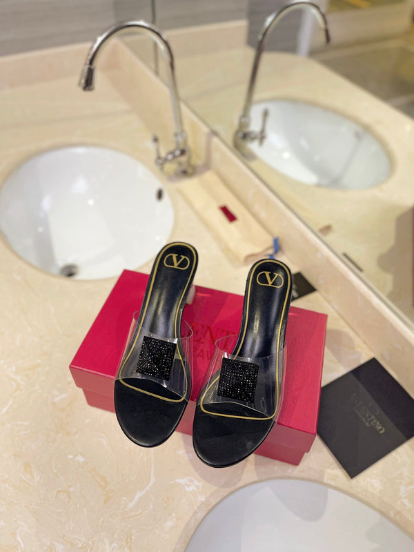 MULE ALTO 60MM IN PELLE DI MONTONE NERA E PVC TRASPARENTE