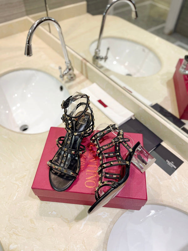 SANDALO ROCKSTUD CON CINTURINO IN VITELLO NERO 60 MM