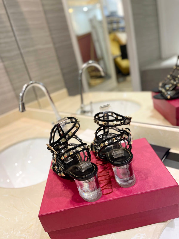 SANDALO ROCKSTUD CON CINTURINO IN VITELLO NERO 60 MM