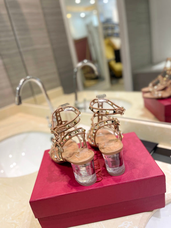 SANDALO ROCKSTUD CON CINTURINO IN VITELLO MARRONE CAMMELLO 60 MM