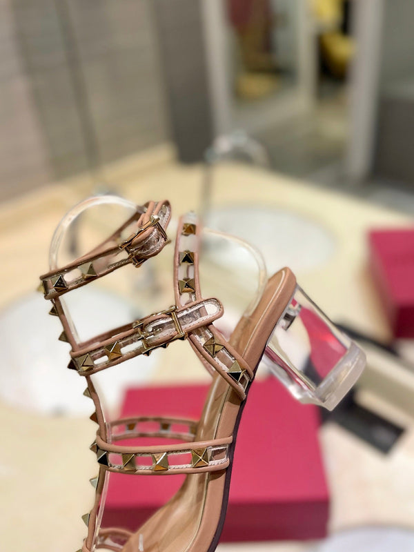 SANDALO ROCKSTUD CON CINTURINO IN VITELLO MARRONE CAMMELLO 60 MM