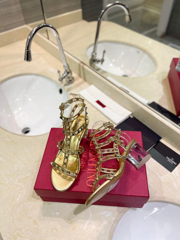 SANDALO ROCKSTUD CON CINTURINO IN VITELLO ORO 60 MM