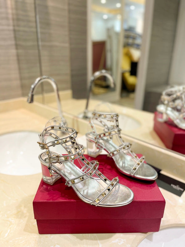 SANDALO ROCKSTUD CON CINTURINO IN VITELLO ARGENTO 60 MM