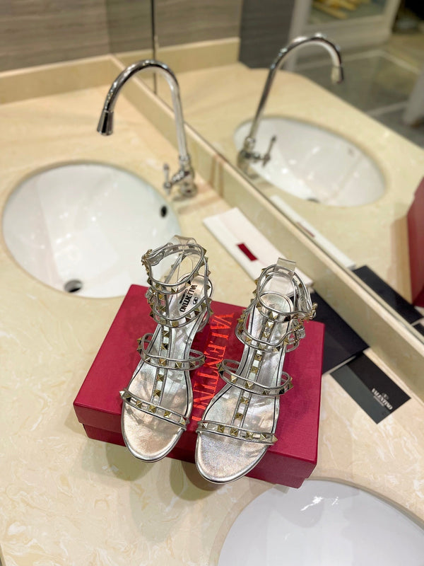 SANDALO ROCKSTUD CON CINTURINO IN VITELLO ARGENTO 60 MM