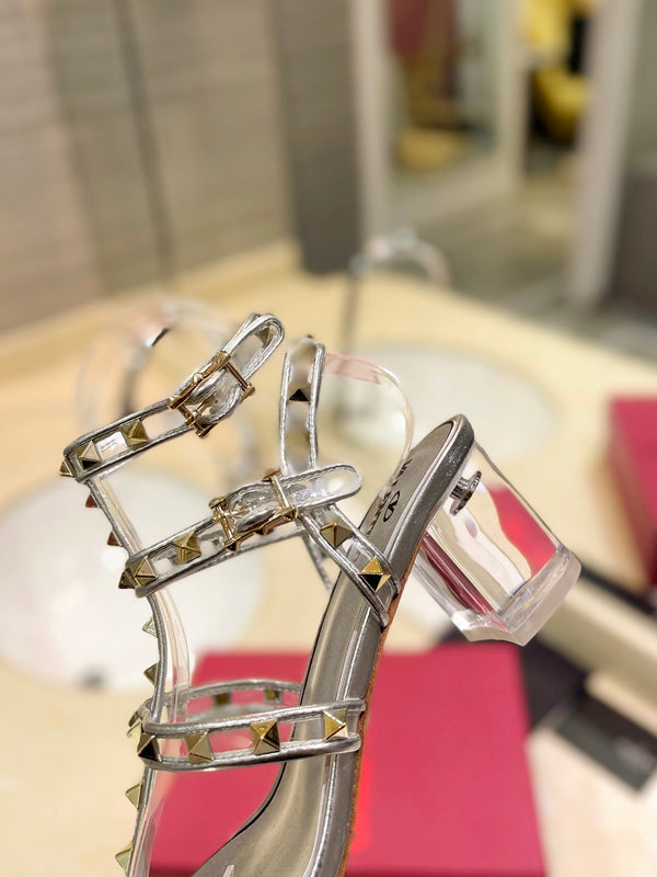 SANDALO ROCKSTUD CON CINTURINO IN VITELLO ARGENTO 60 MM