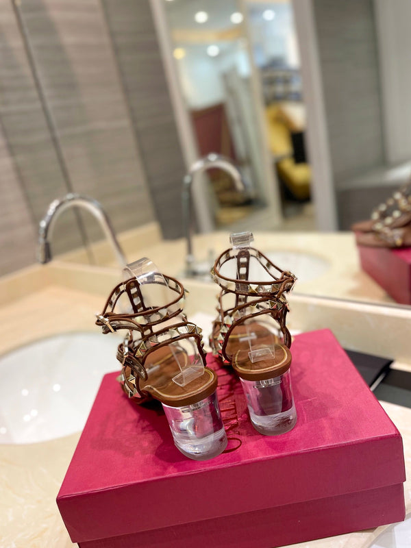 SANDALO ROCKSTUD CON CINTURINO IN VITELLO MARRONE BRONZO 60 MM