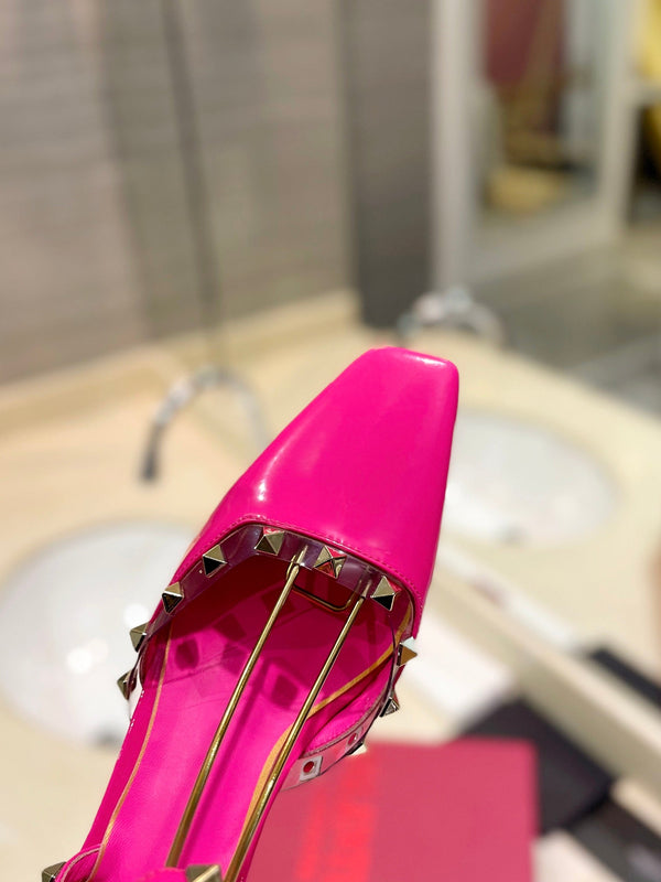 ROCKSTUD SLINGBACK IN BRIGHT PINK CALFSKIN 50MM