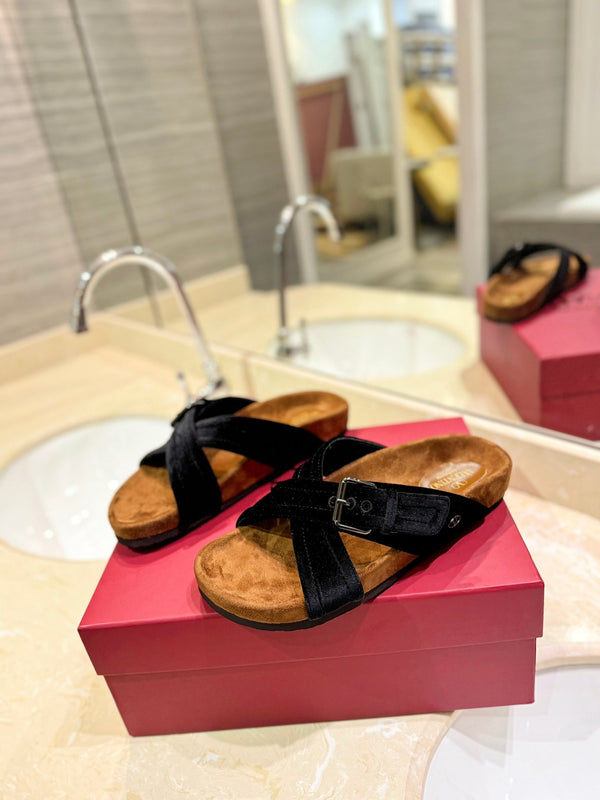 SANDALI CIABATTA IN VELLUTO DI SETA NERO FUSSFRIEND