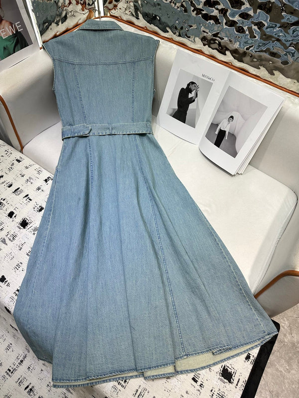 CD 25 Denim Sleeveless Dress Navy Blue and Blue Cotton