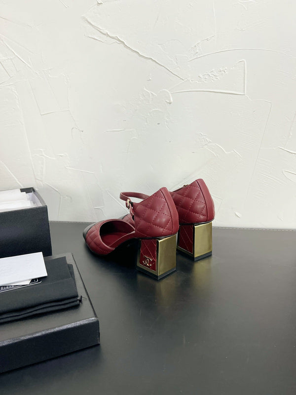 CC Mary Janes 55mm In Burgundy Mix Black Quilted Lambskin  949763