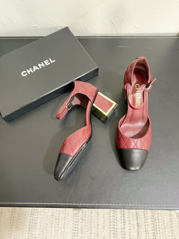 CC Mary Janes 55mm In Burgundy Mix Black Quilted Lambskin  949763