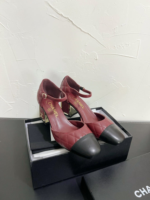 CC Mary Janes 55mm In Burgundy Mix Black Quilted Lambskin  949763