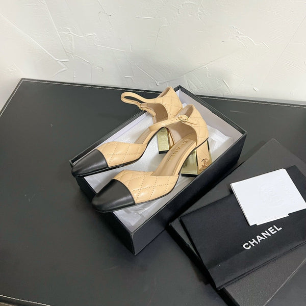 CC Mary Janes 55mm In Beige Mix Black Quilted Lambskin  949764