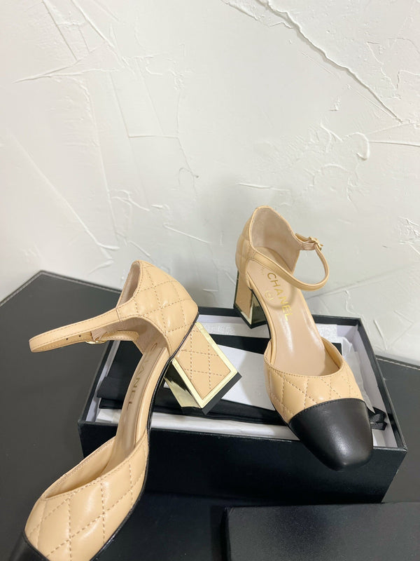 CC Mary Janes 55mm In Beige Mix Black Quilted Lambskin  949764