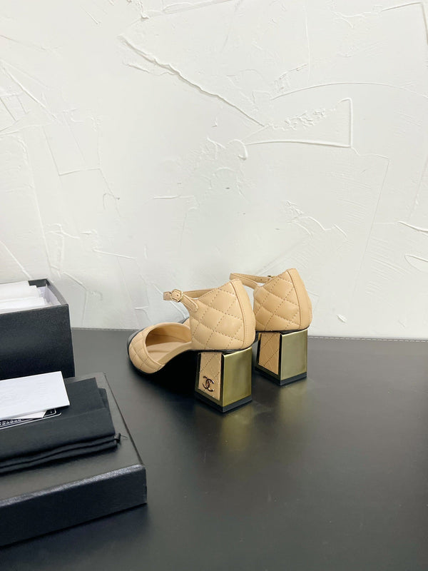 CC Mary Janes 55mm In Beige Mix Black Quilted Lambskin  949764