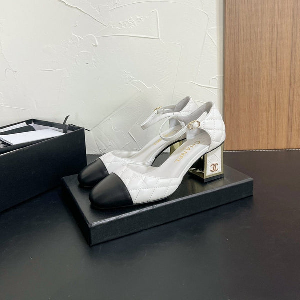 CC Mary Janes 55mm In White Mix Black Quilted Lambskin 949765