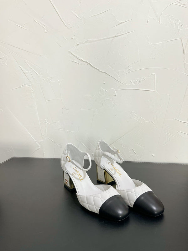 CC Mary Janes 55mm In White Mix Black Quilted Lambskin 949765