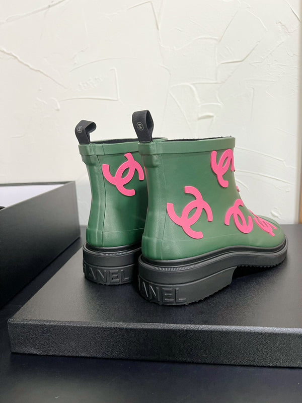 CC Rain boots In Green With Pink Logo Natural Rubber 949790