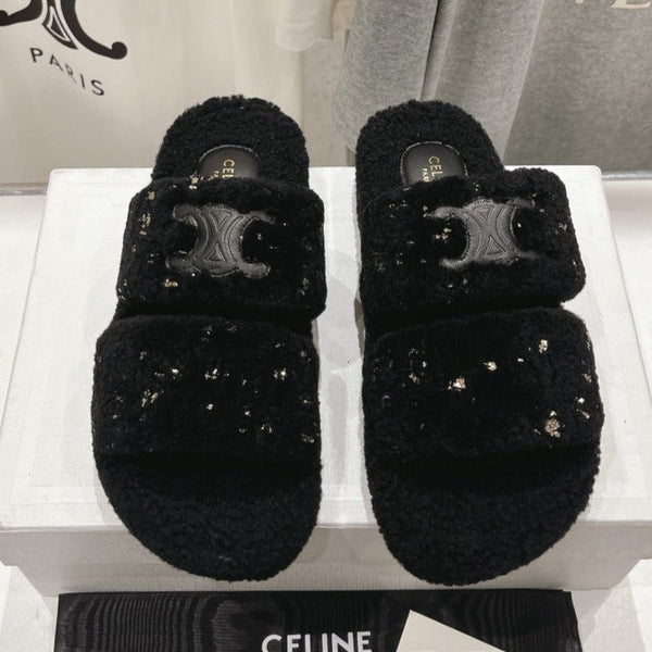 DAD SANDALS BLACK PURE SHEEP WOOL