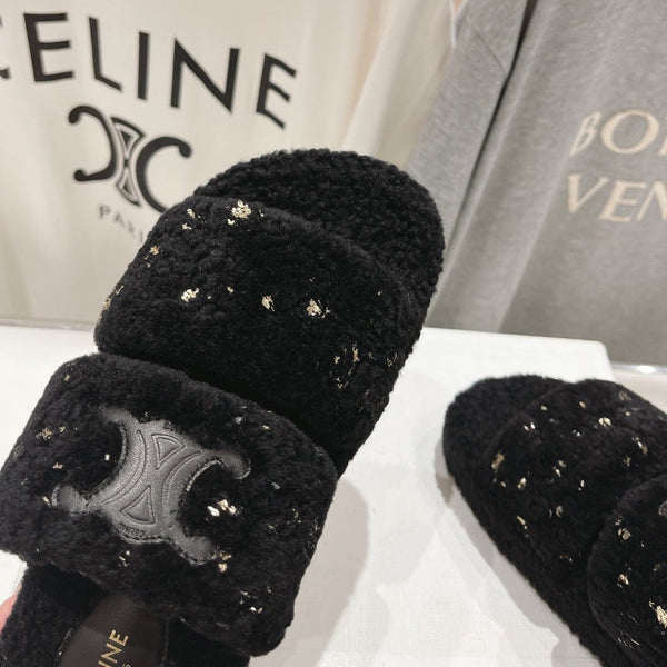 DAD SANDALS BLACK PURE SHEEP WOOL