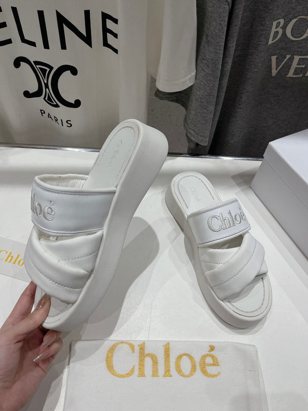 CHLOÉ MILA PLATFORM 5 CM IN NYLON BIANCO CON LOGO RICAMATO