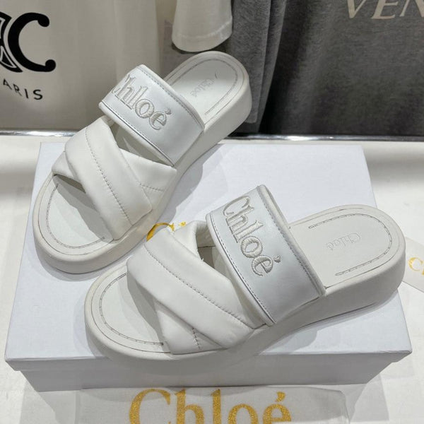 CHLOÉ MILA PLATFORM 5 CM IN NYLON BIANCO CON LOGO RICAMATO