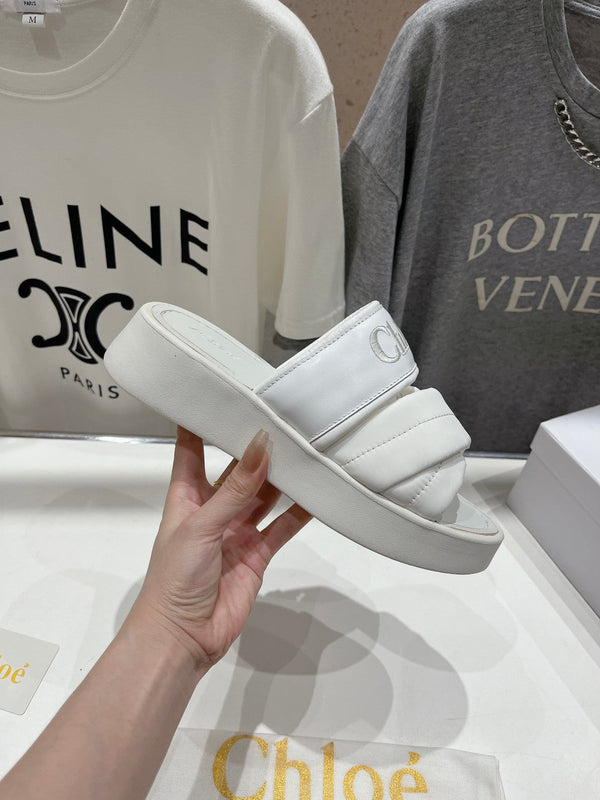 CHLOÉ MILA PLATFORM 5 CM IN NYLON BIANCO CON LOGO RICAMATO