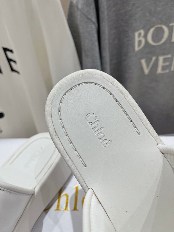 CHLOÉ MILA PLATFORM 5 CM IN NYLON BIANCO CON LOGO RICAMATO