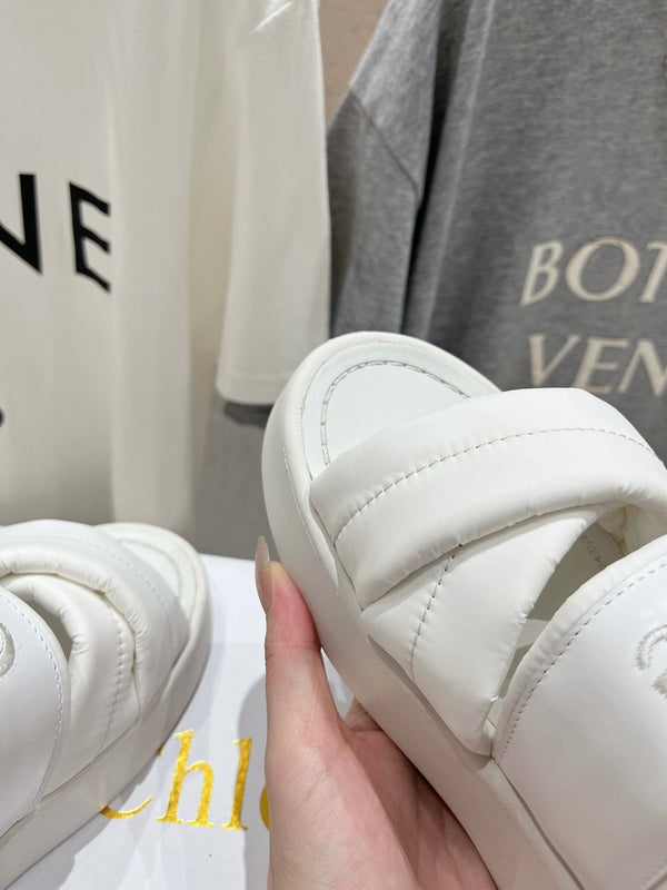 CHLOÉ MILA PLATFORM 5 CM IN NYLON BIANCO CON LOGO RICAMATO