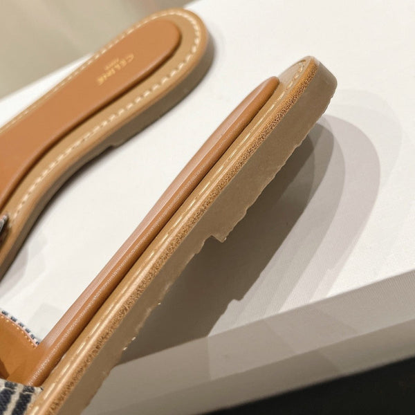 MULE LYMPIA IN TESSUTO DI LANA JACQUARD TRIOMPHE MARRONE NERO CARO