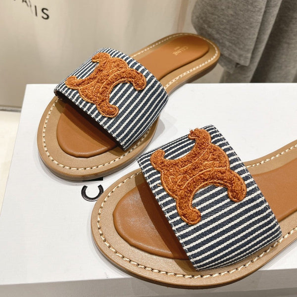 MULE LYMPIA IN TESSUTO DI LANA JACQUARD TRIOMPHE MARRONE NERO CARO